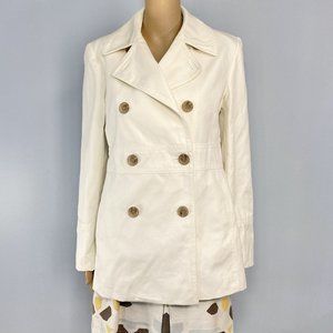 Ann Taylor Trench Rain Pea Coat Double Breasted Size Small Ivory Cotton Canvas